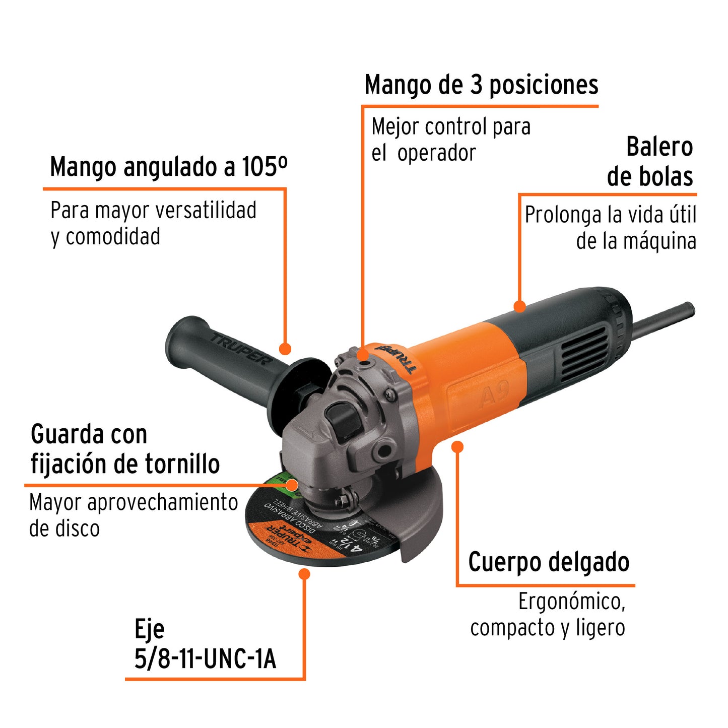 Esmeriladora angular 4-1/2" - Truper - ESMA-4-1/2A9