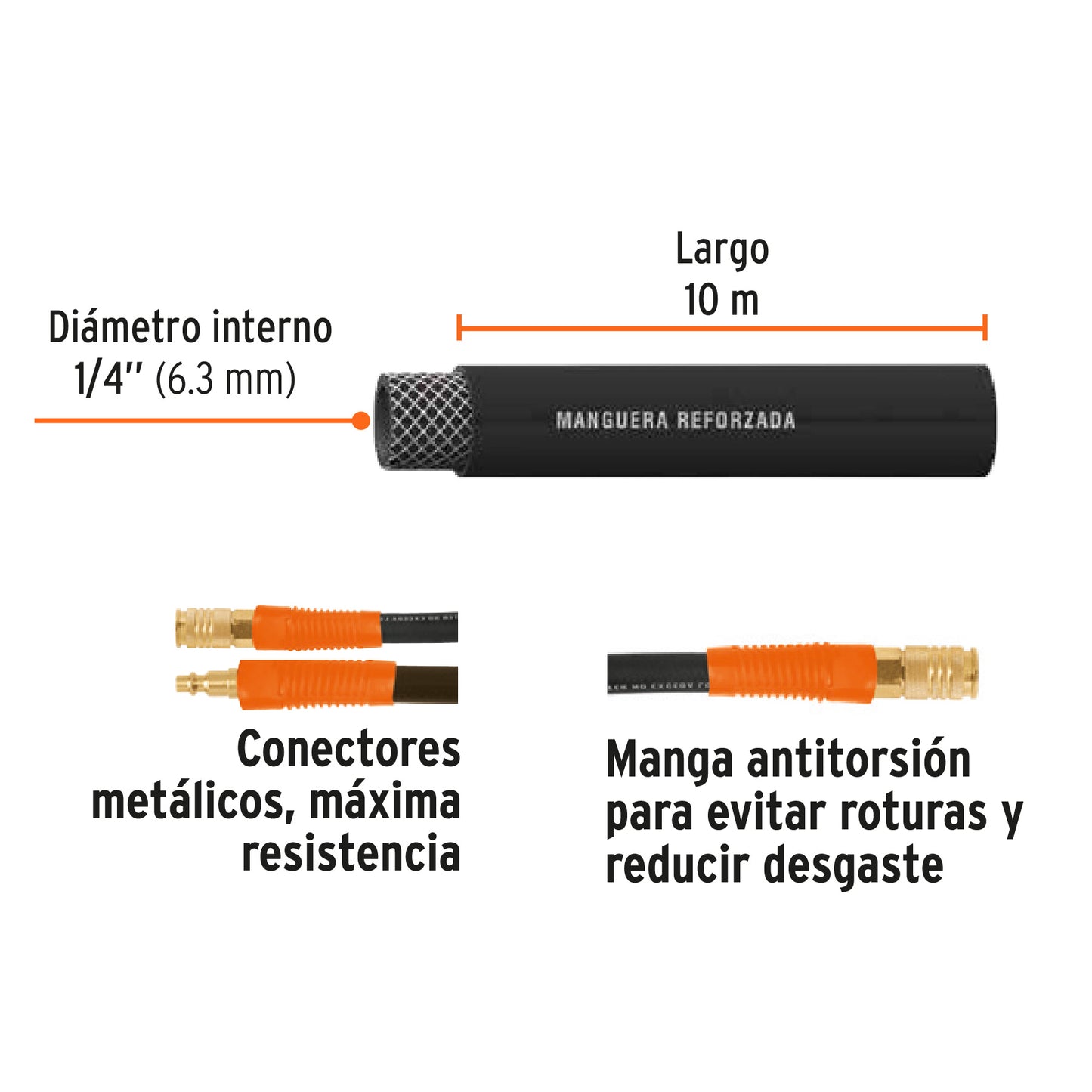 Manguera para compresor 10m x 1/4" - Truper - MAN-AP-10-1/4